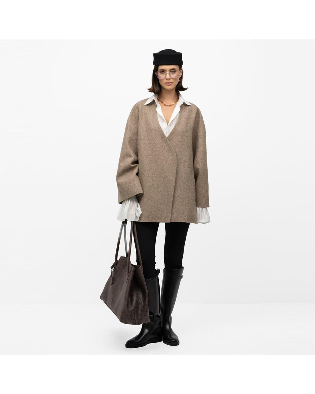 Mandragora Brown Neutrals Oversized Wool Kimono With Belt Arke
