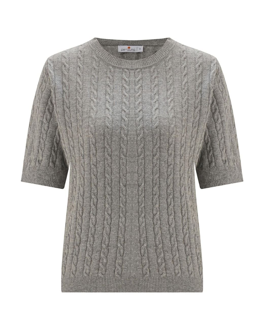 Peraluna Gray Nicole Cable Knit Cashmere Blend Short Sleeve Blouse