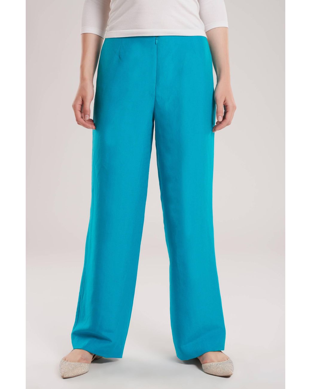Ginta Blue Silk & Linen Blend Wide Leg Pants