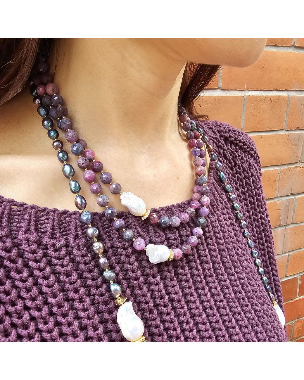 Farra Purple Pearls With Agate And Baroque Pearls Long Necklace