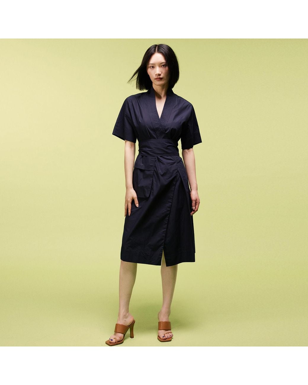 Smart and Joy Blue Cotton Kimono Wrap Dress