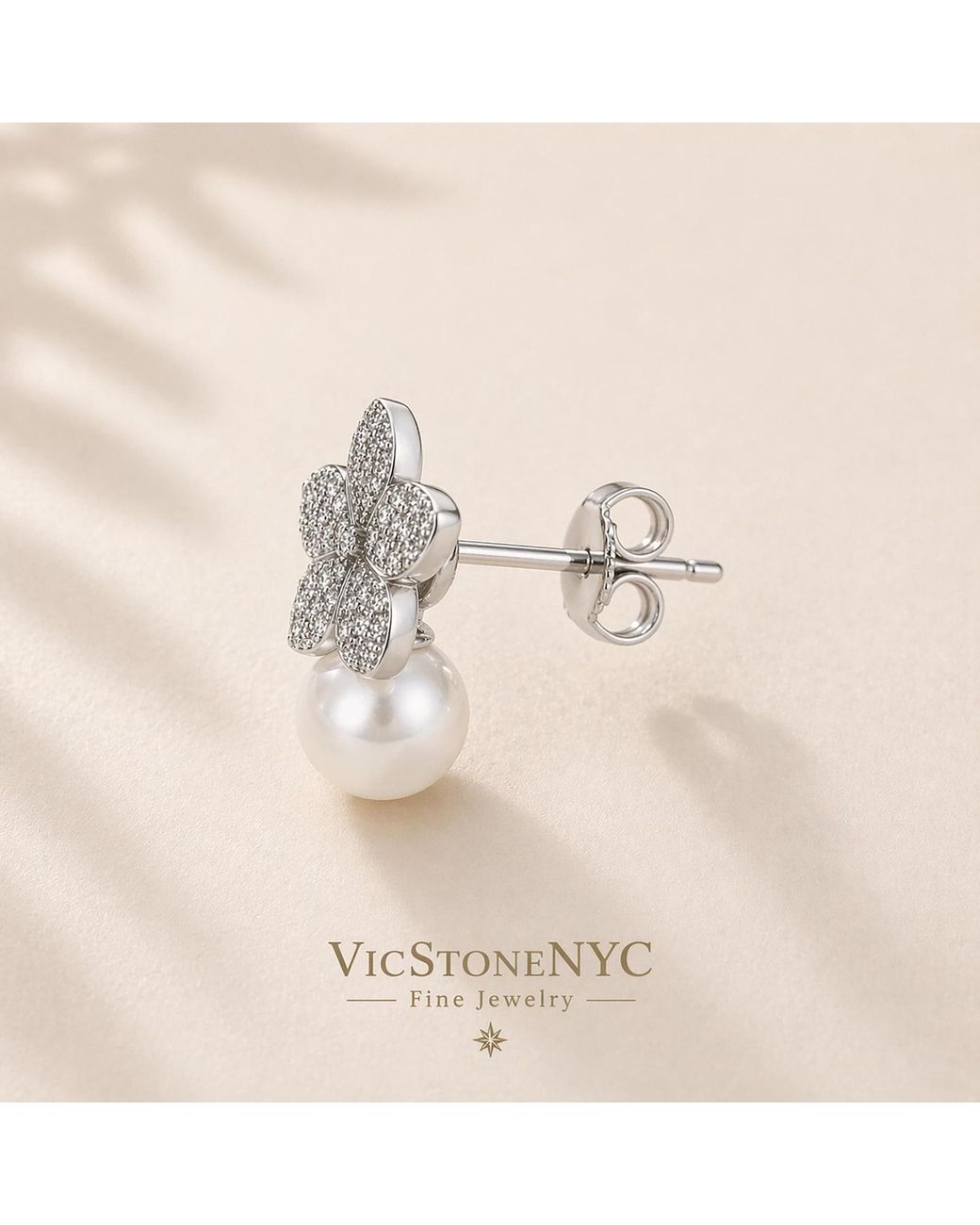 VicStoneNYC Fine Jewelry Metallic Camellia Pearl Earrings – New York Designer Bridal Jewelry