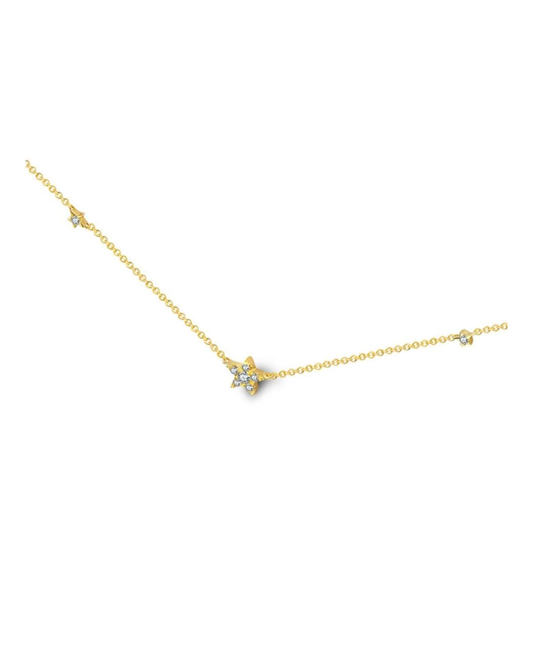 Genevieve Collection Metallic 18k Yellow Gold Triple Star Shape Diamond Necklace / Choker