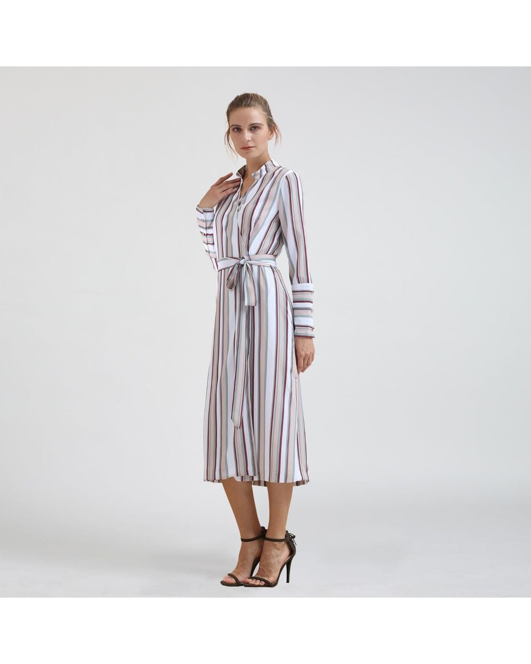 Smart and Joy Blue Striped Midi Wrap Dress