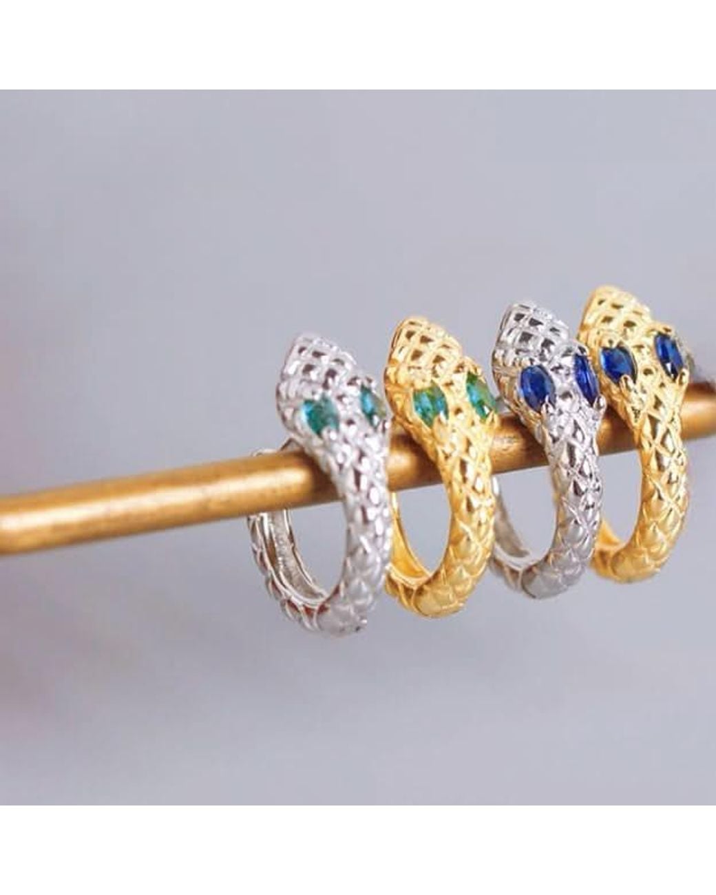 Angel Barocco Blue Small & Dainty Snake Hoops Earrings