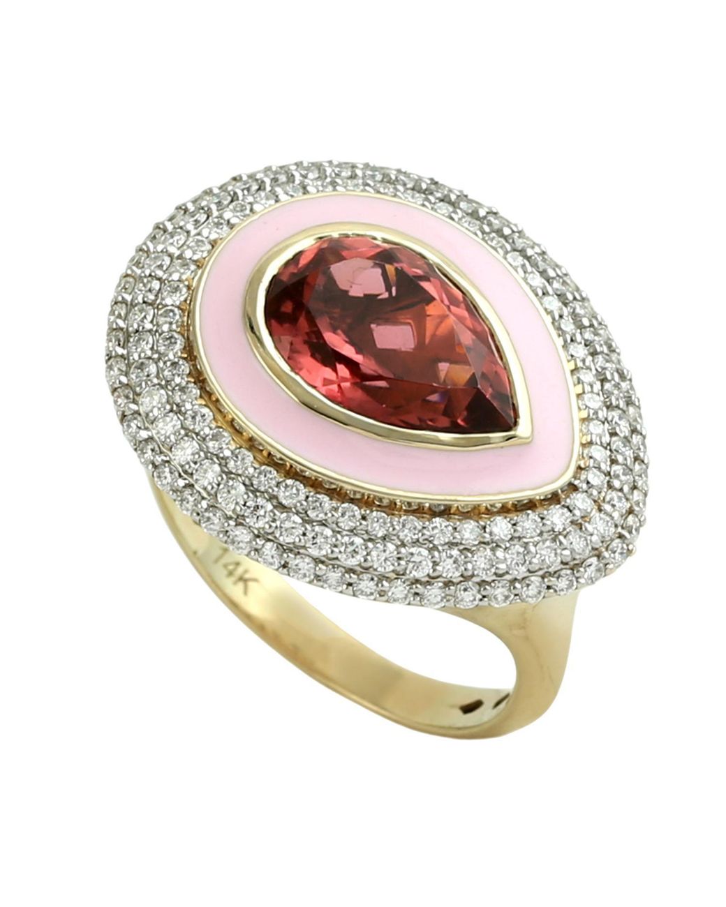Artisan Metallic Pear Tourmaline & Diamond Enamel Halo Ring