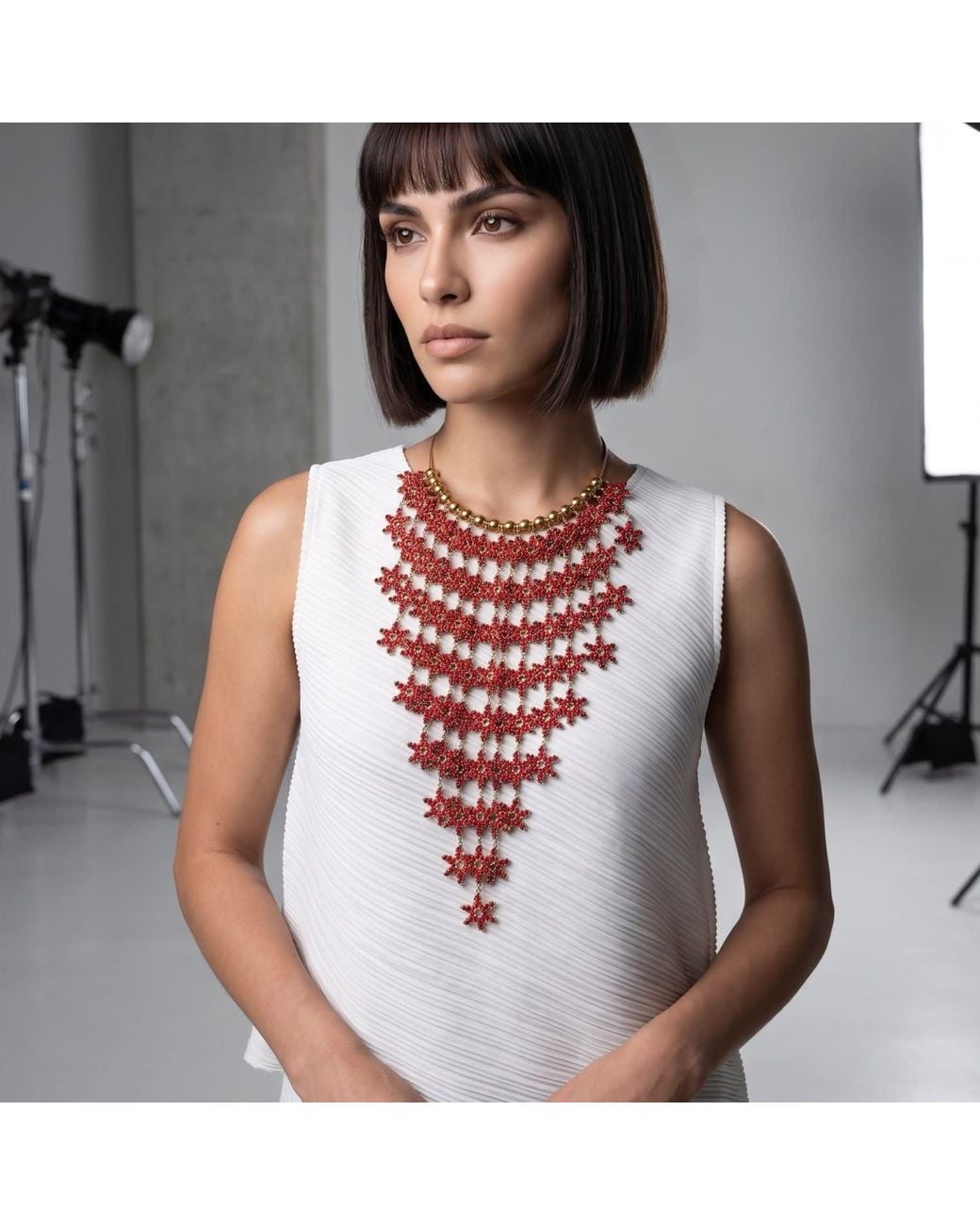 Iliana Arrazola Red Waterfall Blossom Necklaces, Glass Beads, Beaded Jewelry