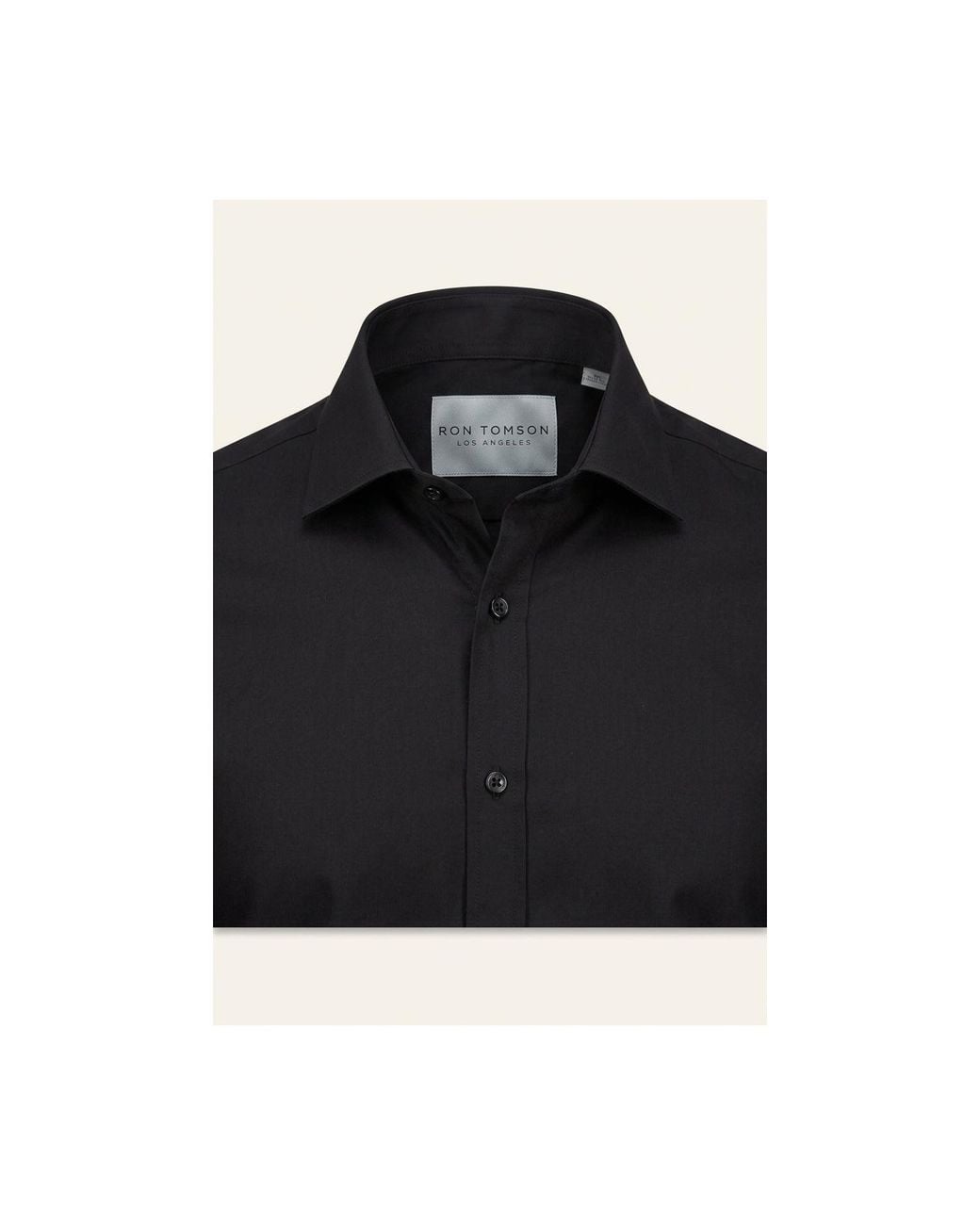 Ron Tomson Black Pure Cotton Spread Collar Fitted Dress Shirt for men