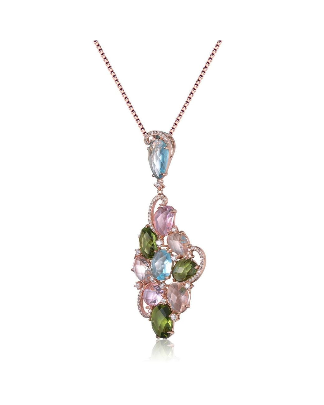 Genevive Jewelry Metallic Multicolored Cubic Zirconia Shaped Pendant Plated Sterling Necklace