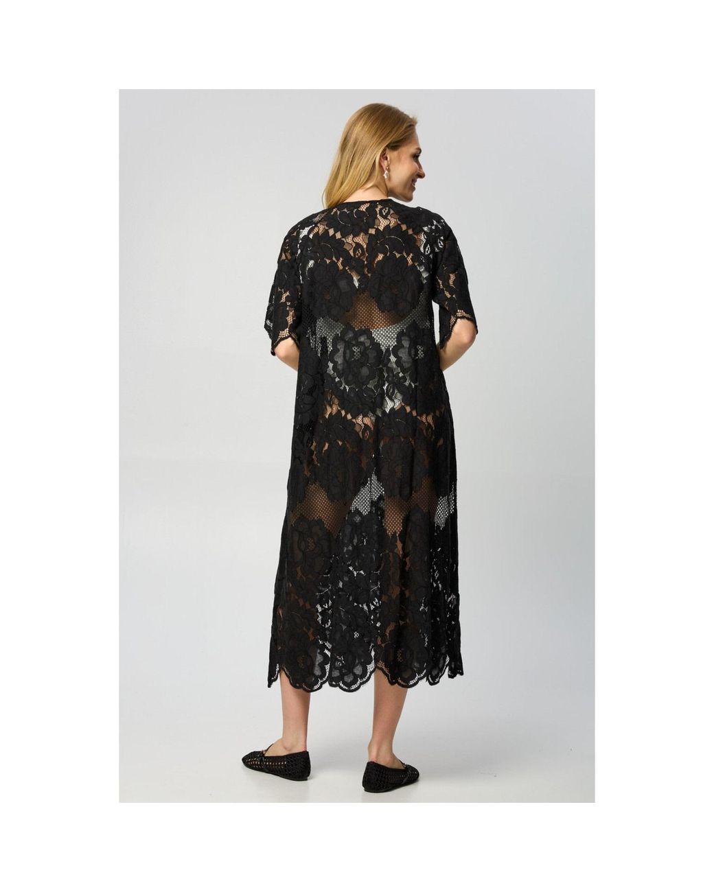 Saachi Black Floral Mesh Lace Kaftan