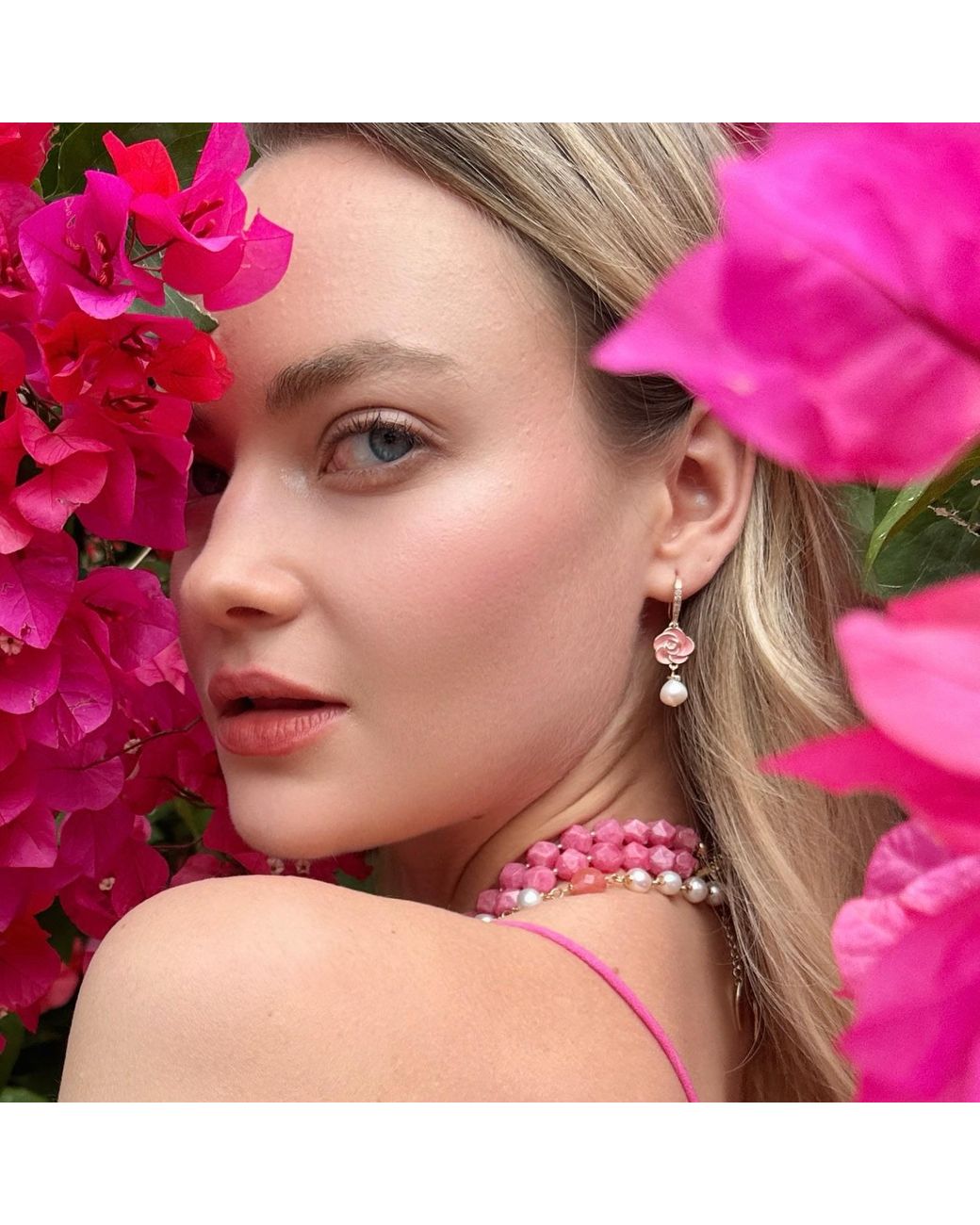 Farra Metallic Timeless Rose With Freshwater Pearls Dangle Earrings