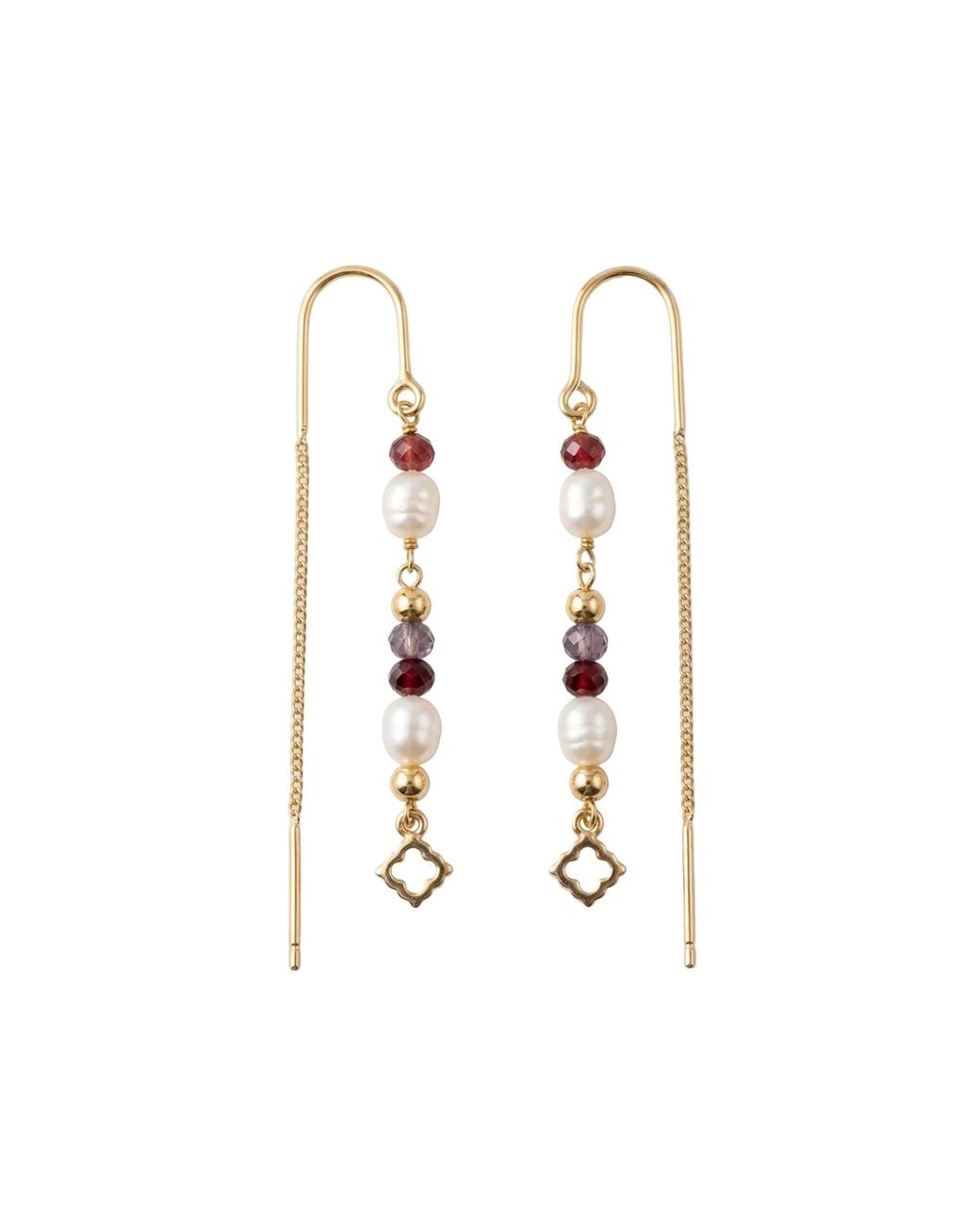 With Love Darling White Community Pearl Chain Earring Amethyst