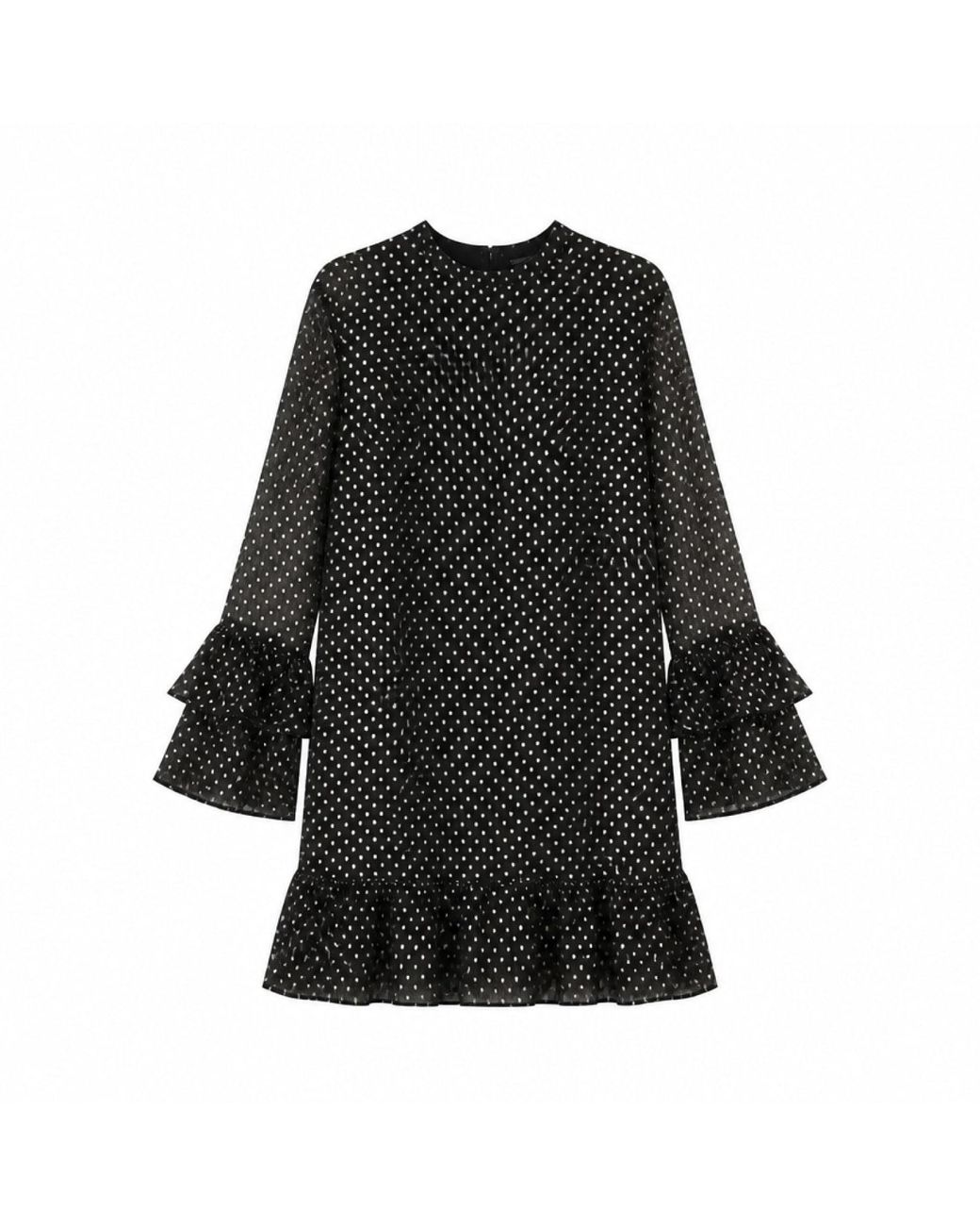 Yumi' Black Foil Print Tunic With Flared Sleeves