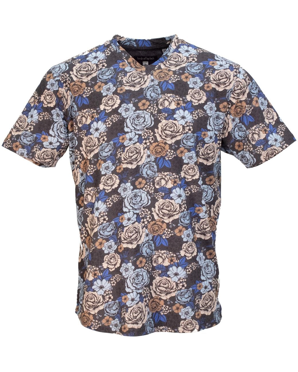 Lords of Harlech Blue Maze Everything Roses V-neck Tee In Coal for men