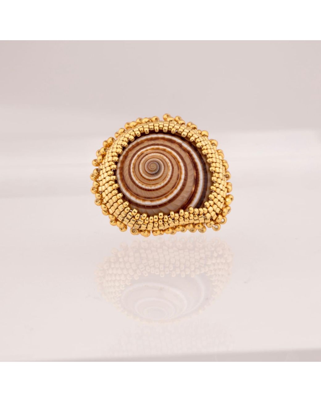 Oana Savu Metallic Sea Shells Glass Beads Unique Ring Summer Ocean Inspired