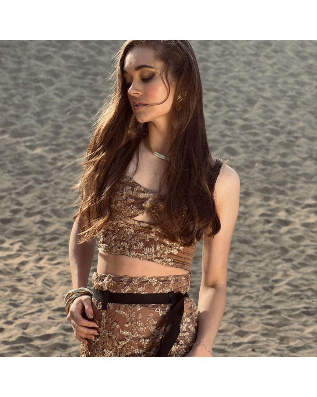 LAHIVE Natural Genevive Sequin Skirt