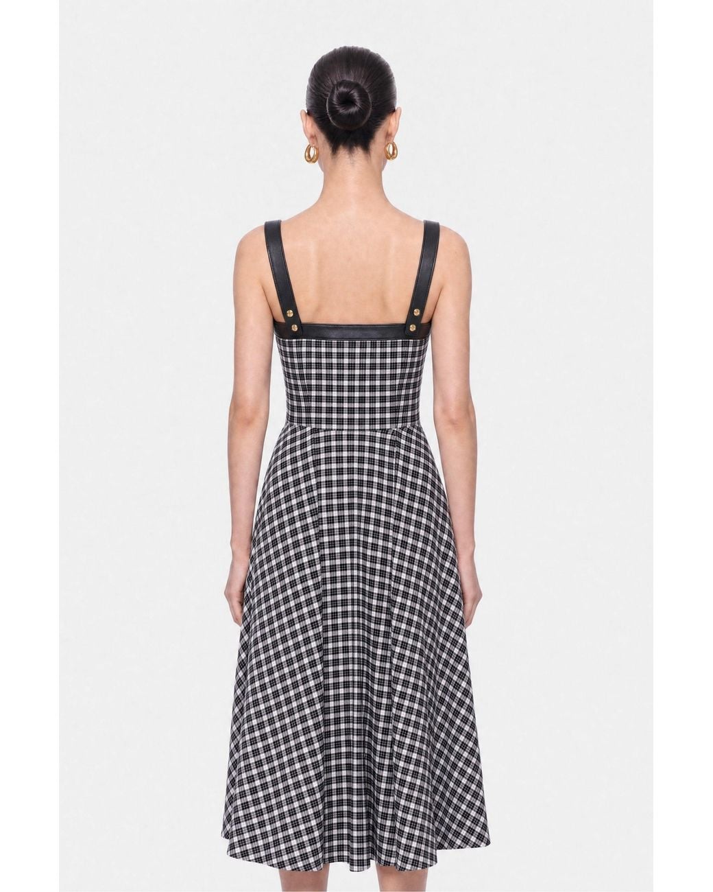 Nocturne Blue Buckle Strap Checked Midi Dress