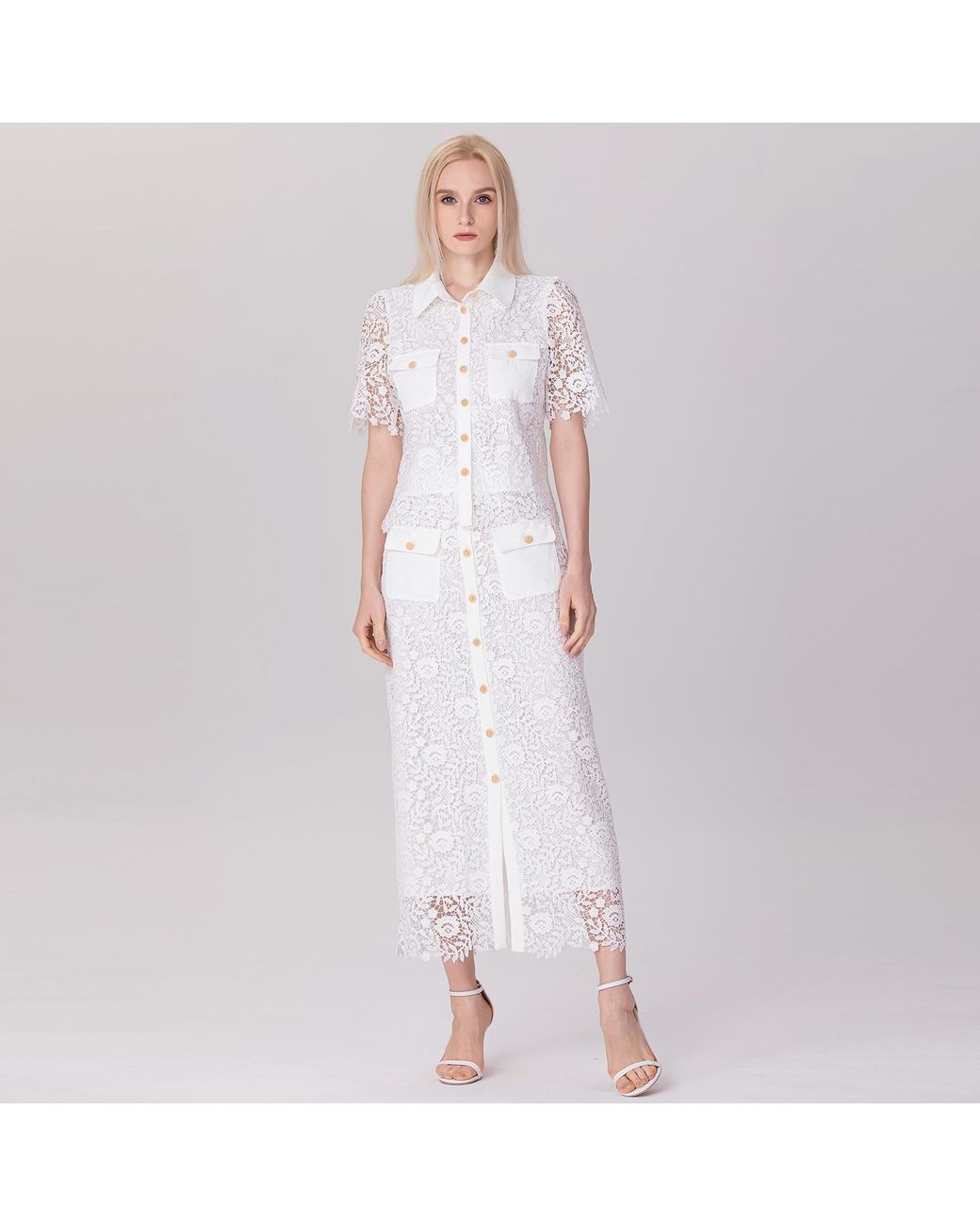 Smart and Joy White Lace And Center Buttons Shirt