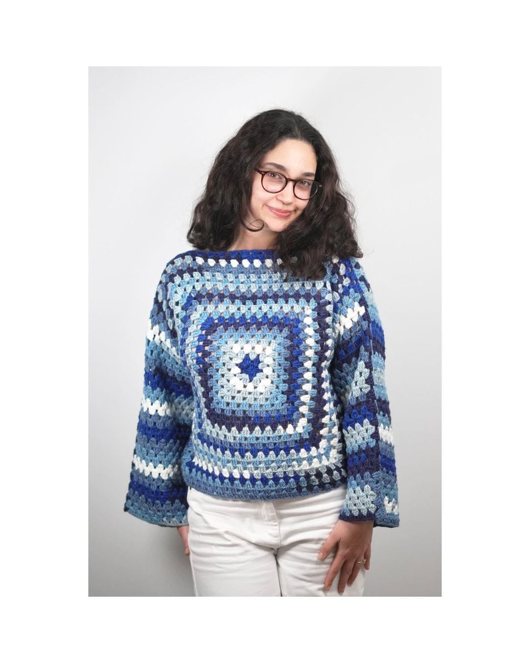 Ana Chic Blue Star Square Handmade Crochet Jumper