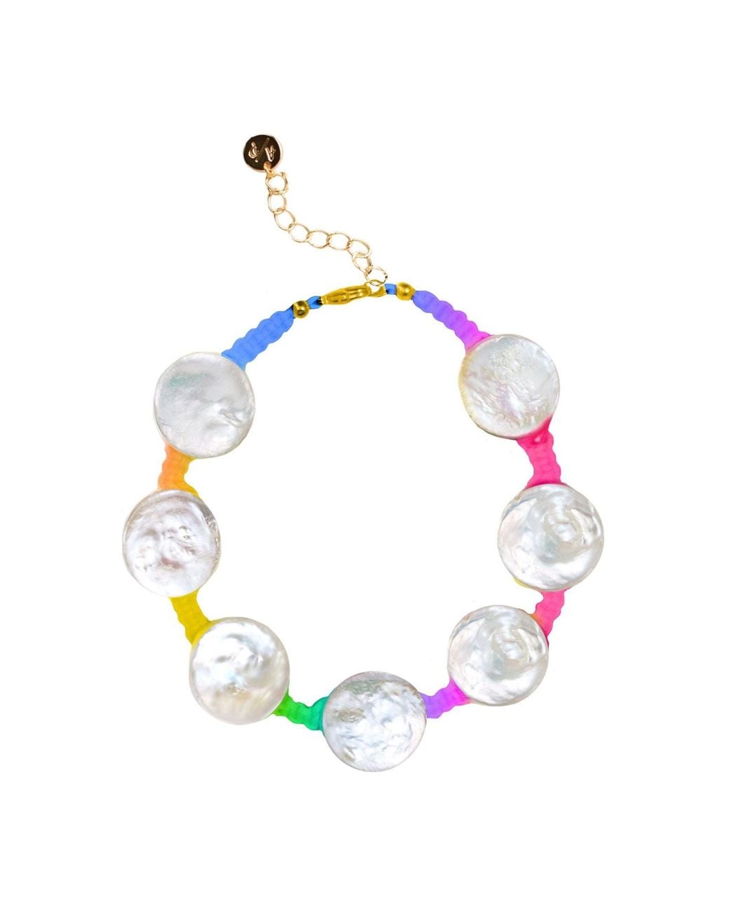 Adriana Pappas Designs Green Coin Pearl Anklet On Colored Cord