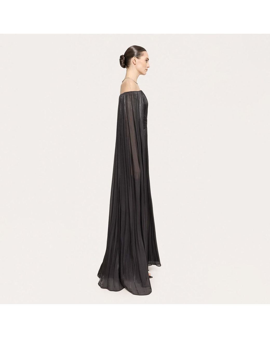 Nissa Black Cape-Design Chiffon Maxi Dress