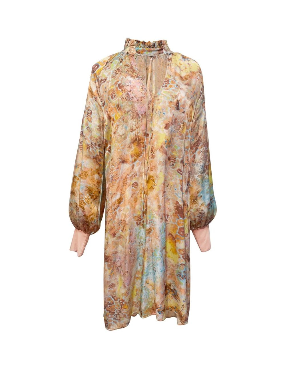 carlton jones Natural Forio Print Silk Vera Dress