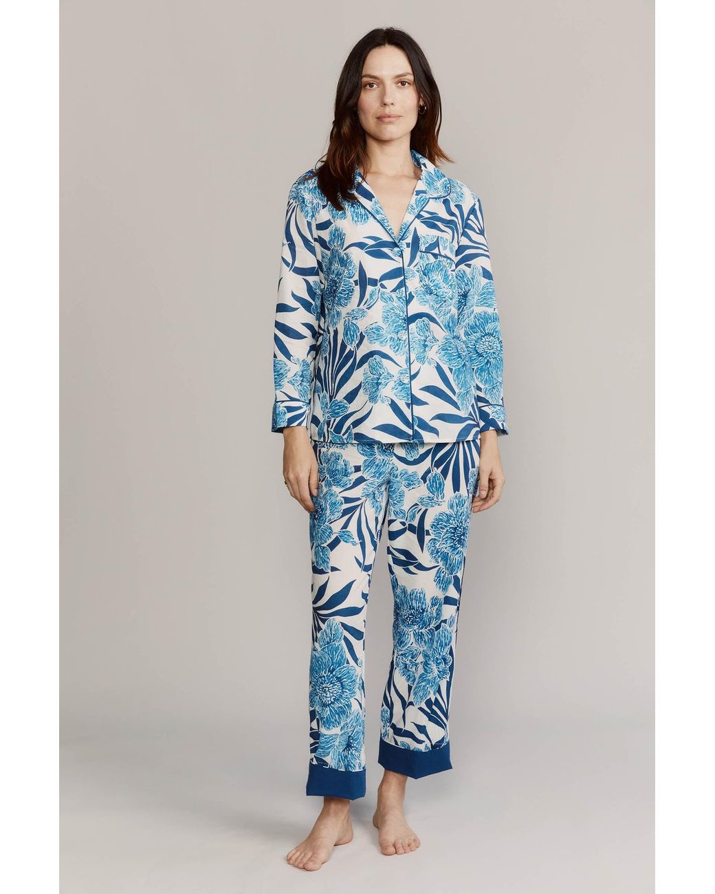 Kato Blue Broad Beach Capri Cotton Pajamas