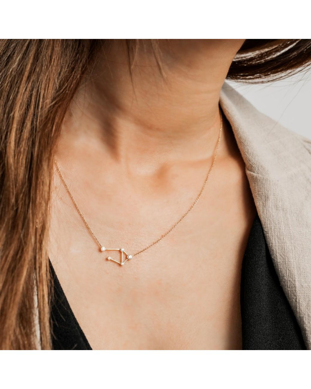 Genevieve Collection Metallic Libra Zodiac Constellation Necklace 18K & Diamond