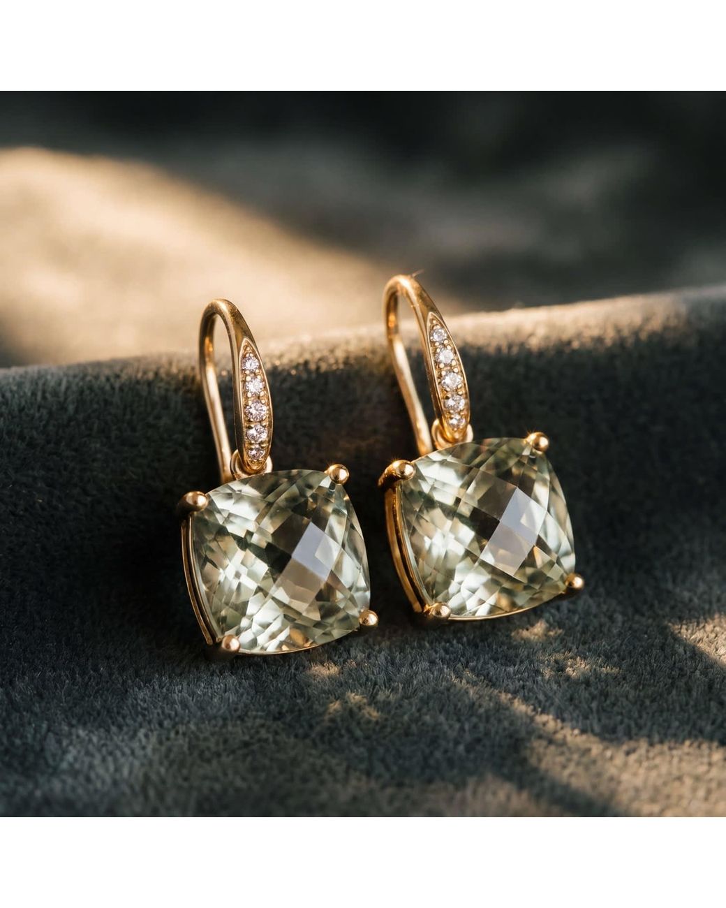 Kai Fine Jewelry Metallic Solid Natural Prasiolite Amethyst Diamond Drop Earrings