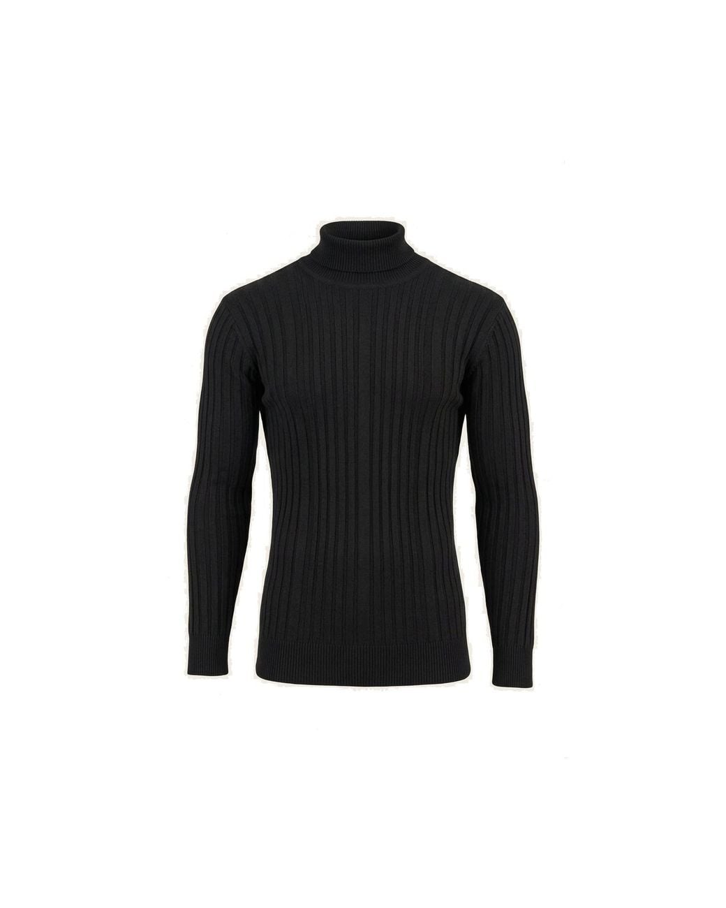 Ron Tomson Black Roll Neck Ribbed Sweater for men