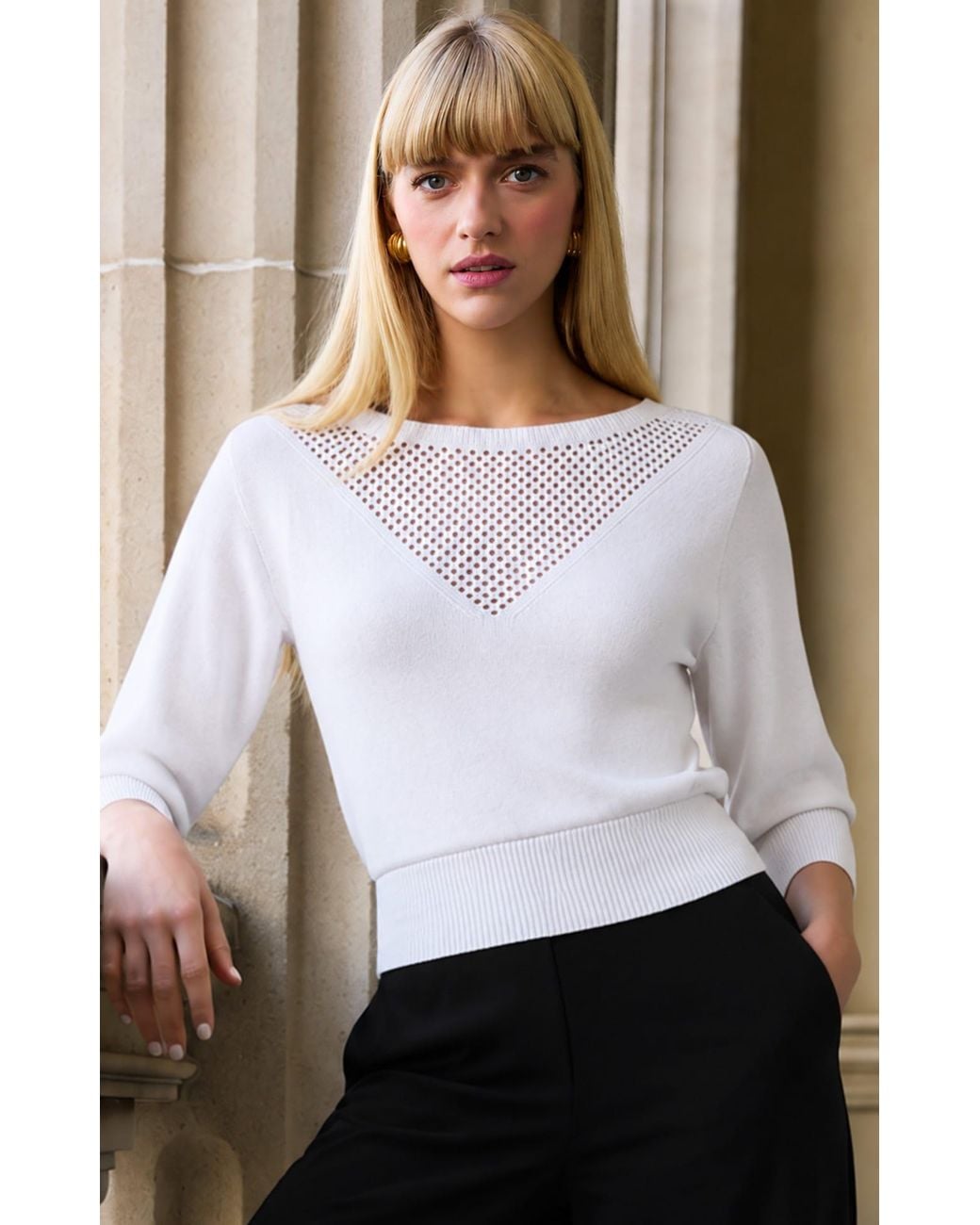 SACHA DRAKE White Chloe Three Quarter Sleeve Knit Top
