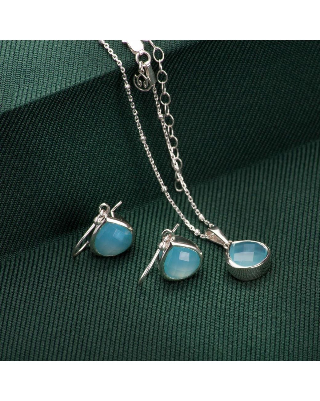 The Jewellery Store London Blue Sterling Pear Shaped Aqua Chalcedony Jewellery Set