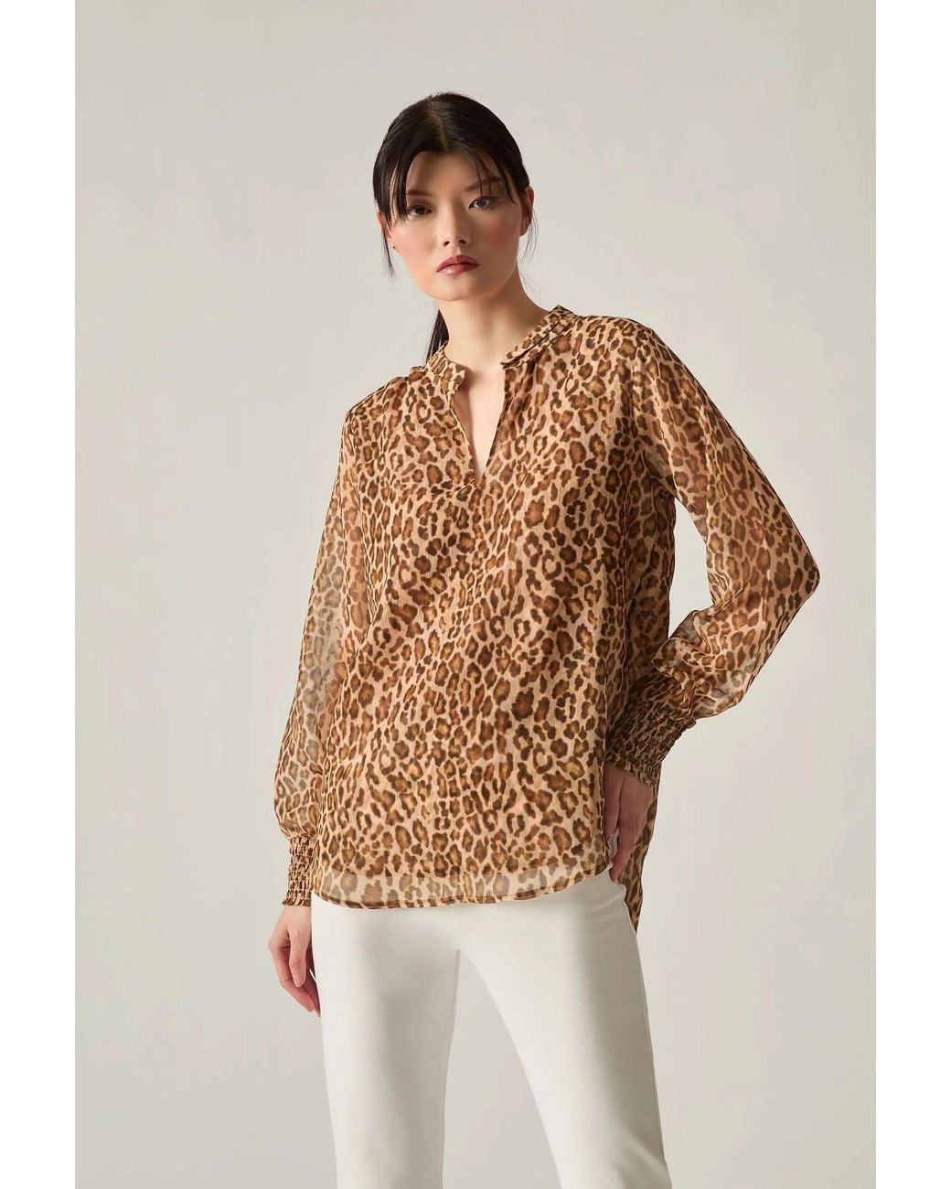 James Lakeland Natural Camel Leopard Print Blouse