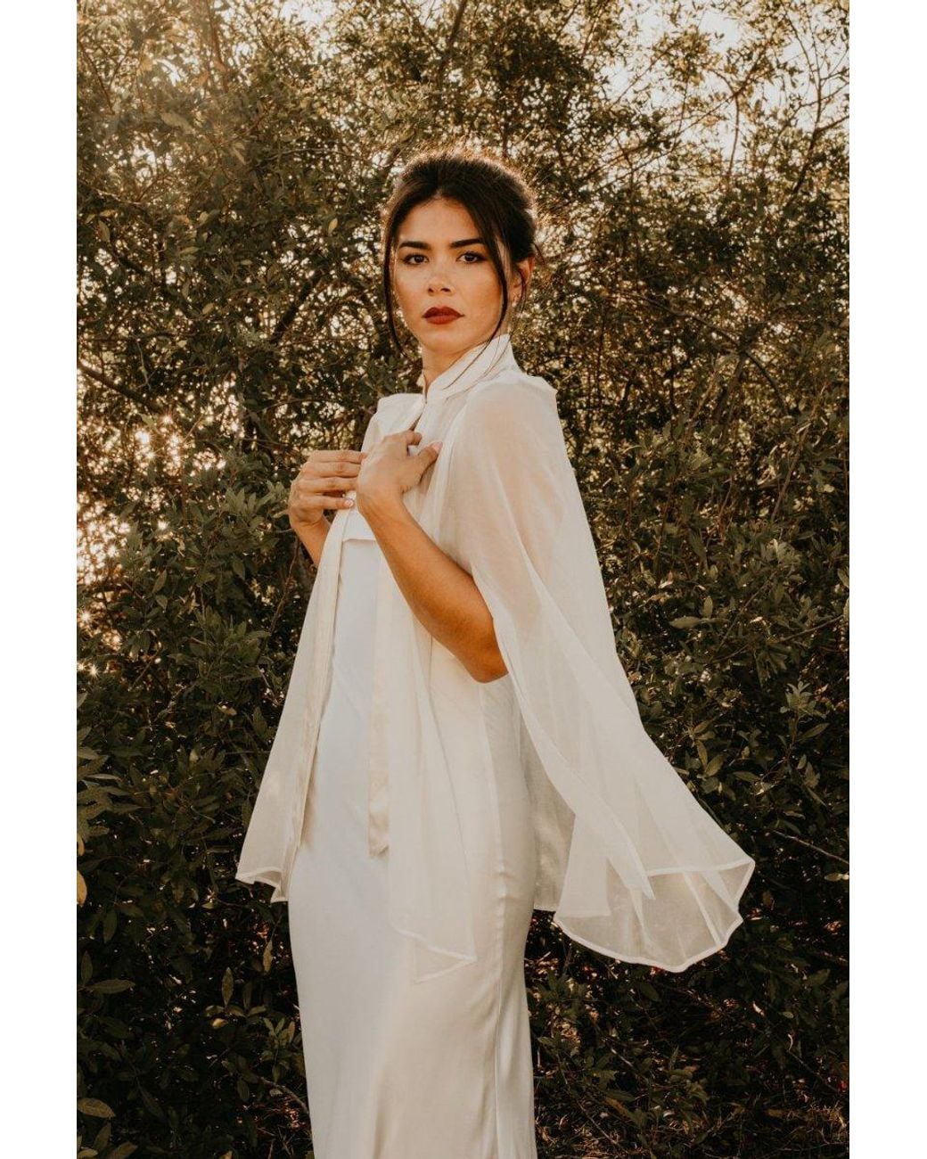 Nina Nieves White Taylor Silk Sheer Bridal Cape