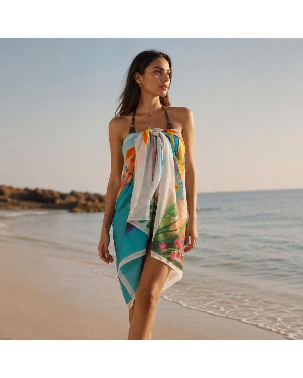 DHARA SHETH DUBAI Blue Mediterranean Escape Resort Halter-Style Sarong