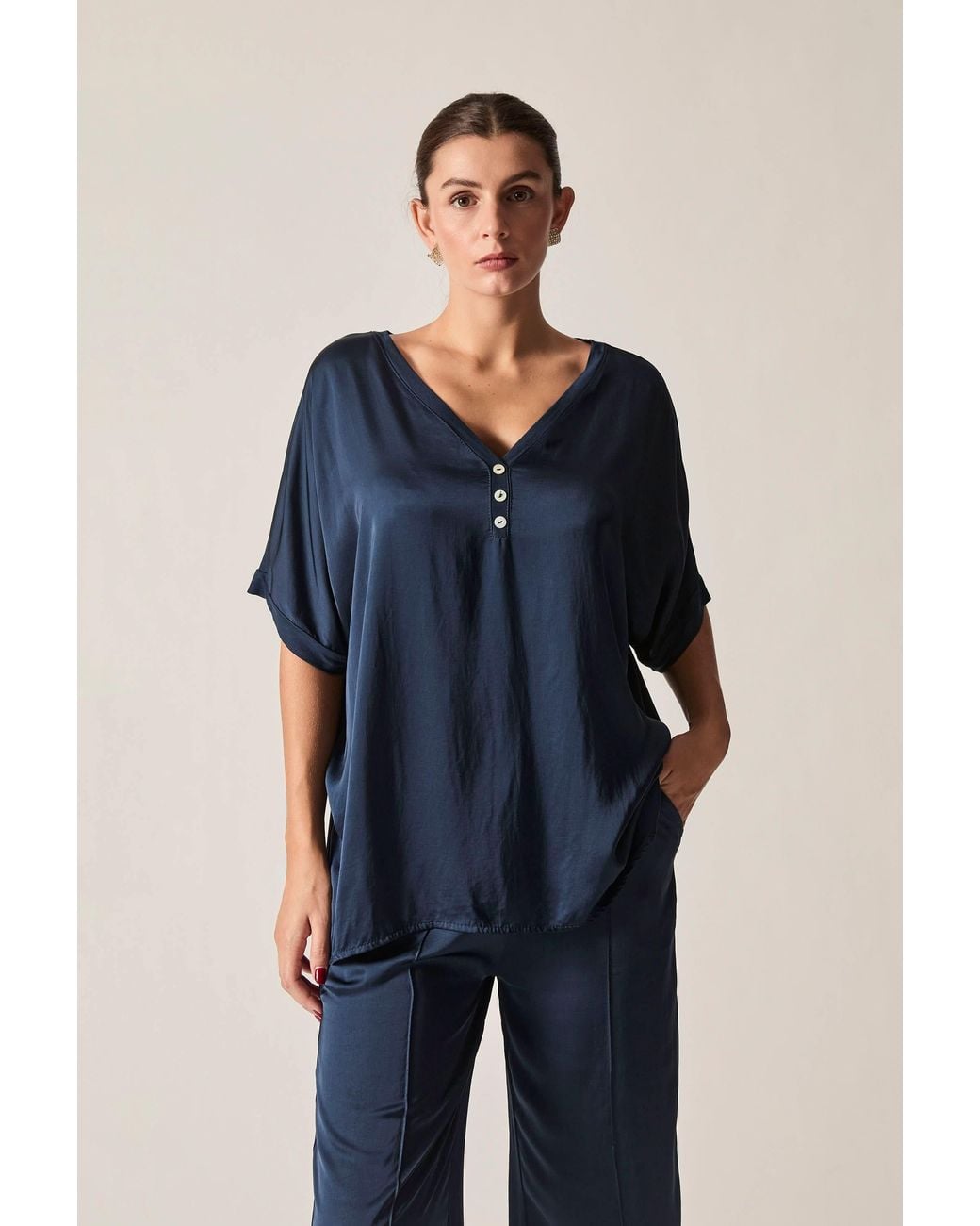 James Lakeland Blue Button Detail Relaxed Fit Top