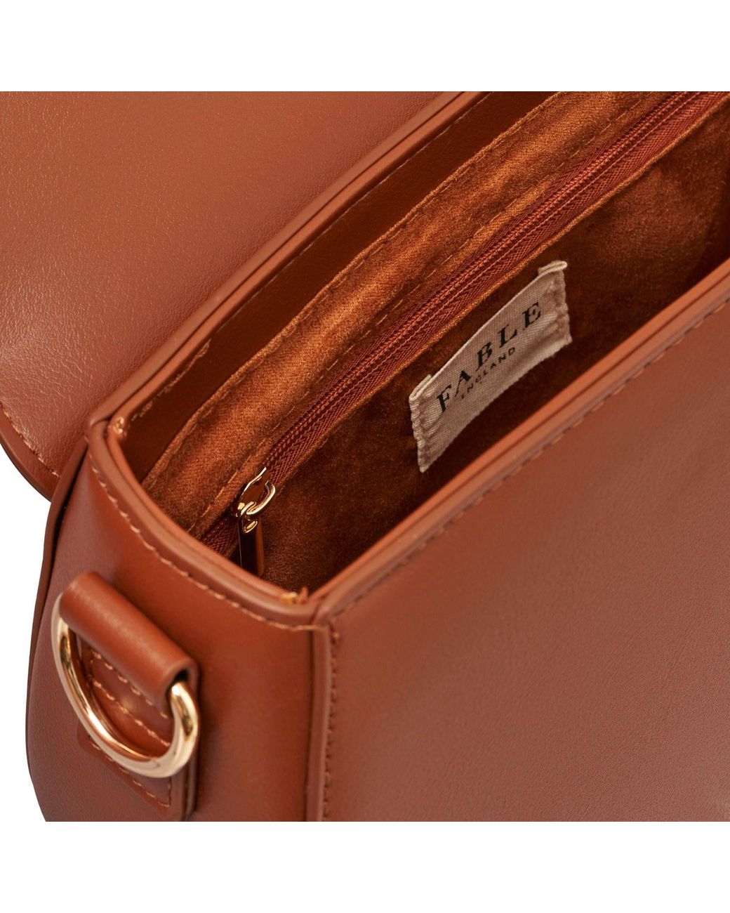 Fable England Brown Embroidered Vegan Leather Saddle Crossbody Bag