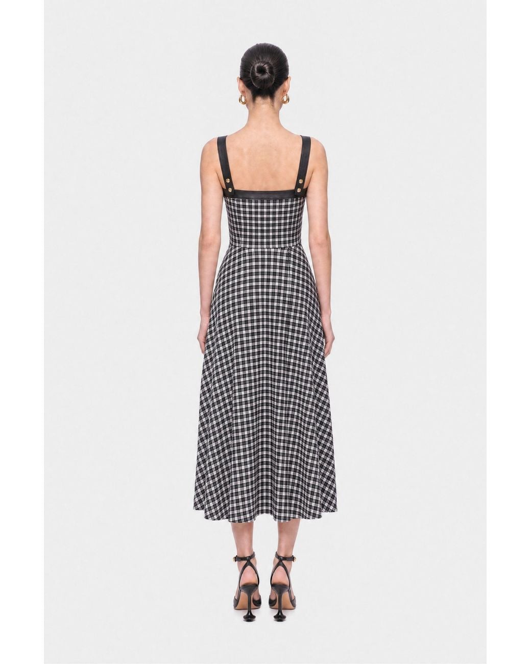 Nocturne Blue Buckle Strap Checked Midi Dress