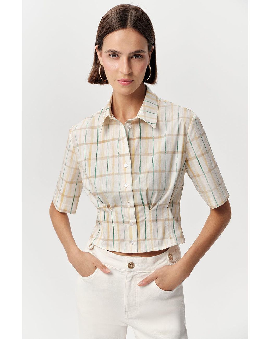 Exquise Natural Neutrals Alezae Short Sleeve Crop Shirt