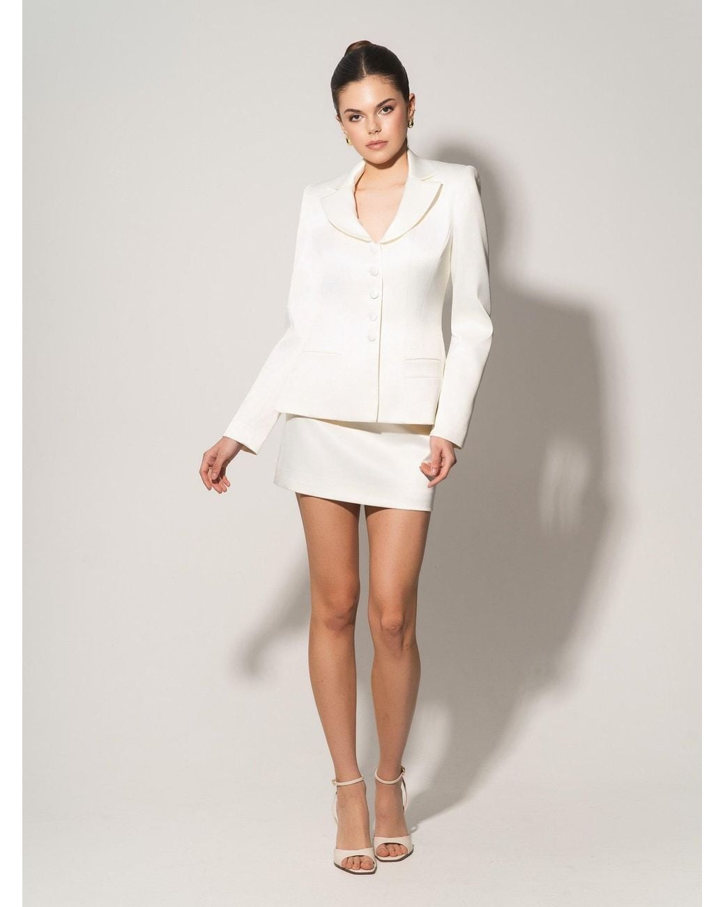 Tia Dorraine White Tailored Satin Blazer & Mini Skirt Set
