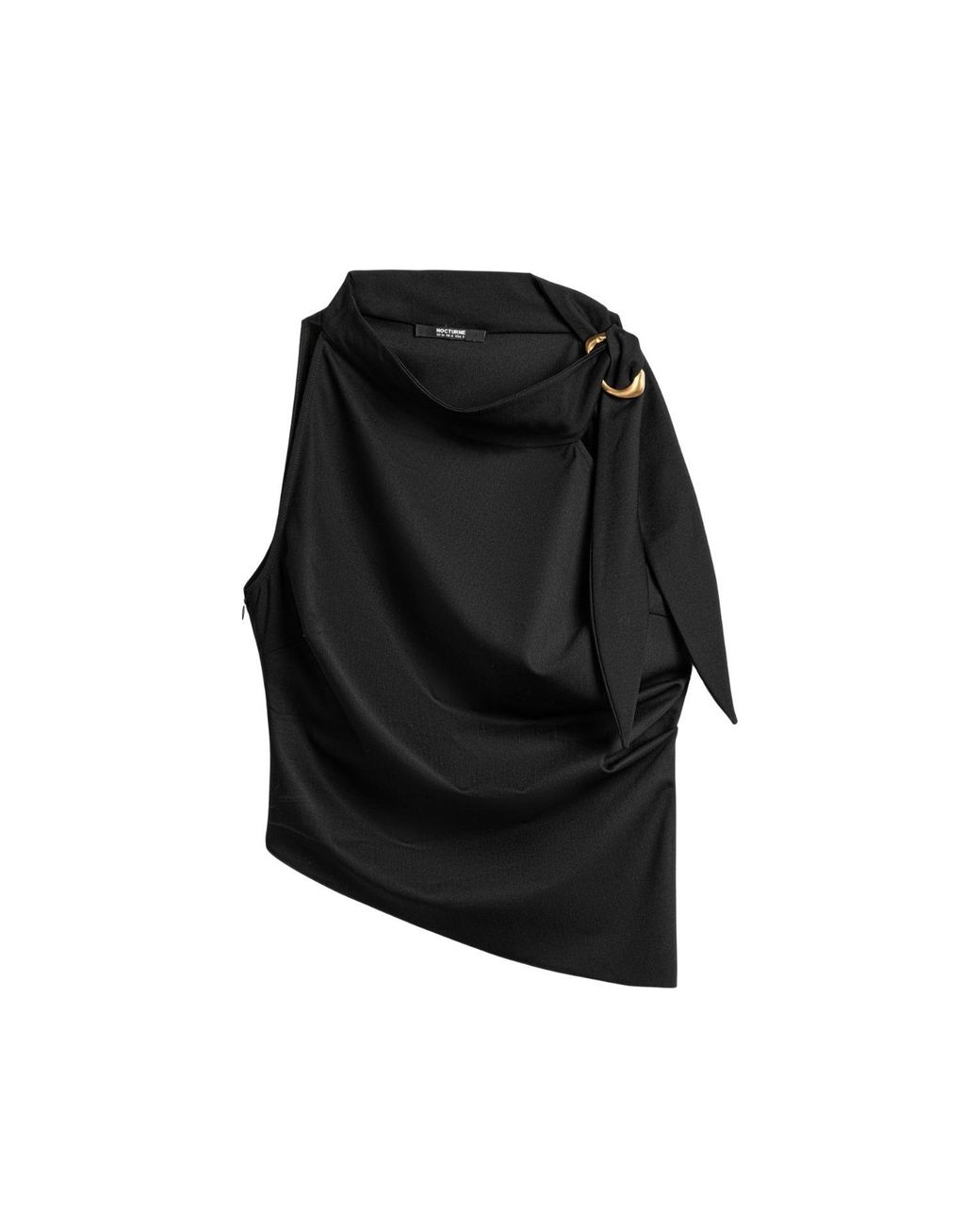 Nocturne Black Asymmetric Buckle-Detail Blouse