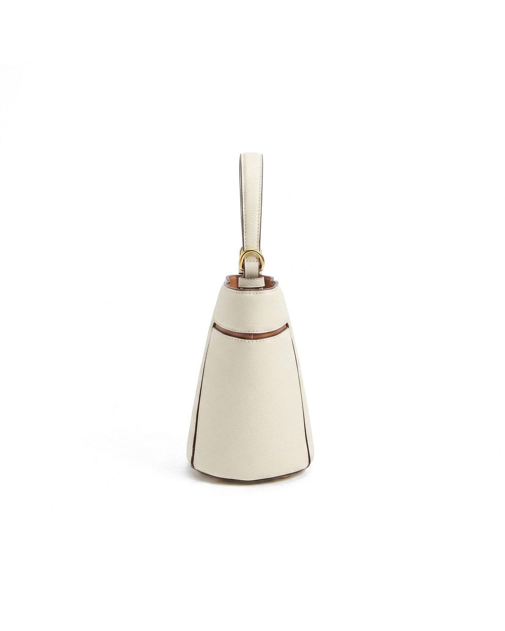 Modenaire White Neutrals Structured Mini Bucket Bag With Top Handle And Crossbody Strap