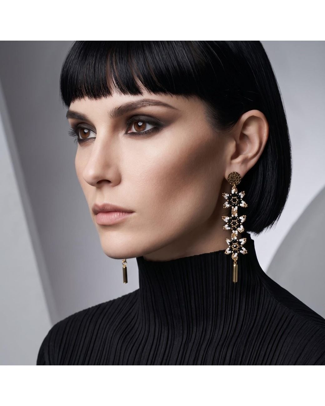 Iliana Arrazola Metallic Waterfall Blossom Three Flowers, Dangle Earrings, And Withe, Glass Beads, Beaded Jewelry