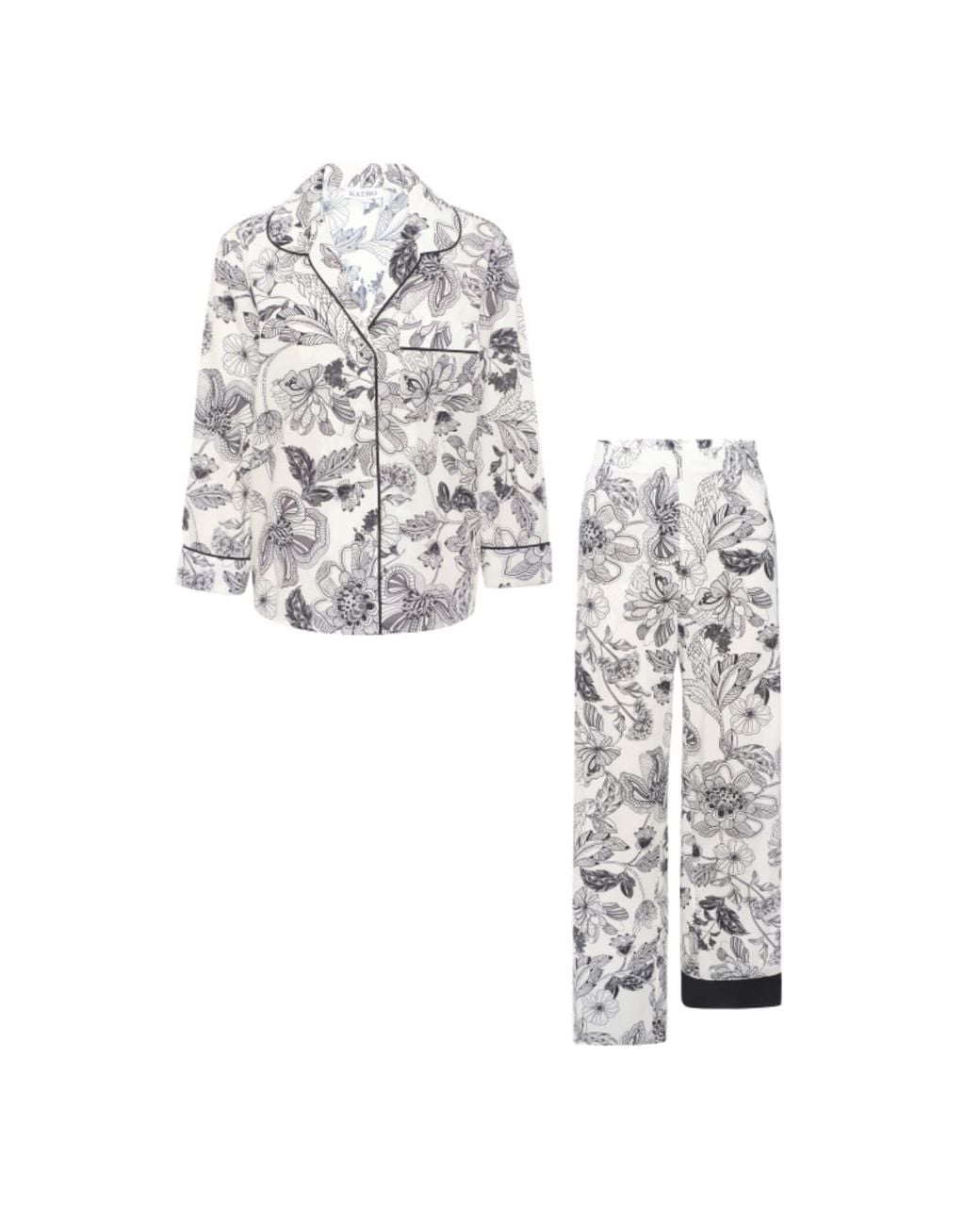 Kato White Broad Beach Noire Floral Cotton Pajamas