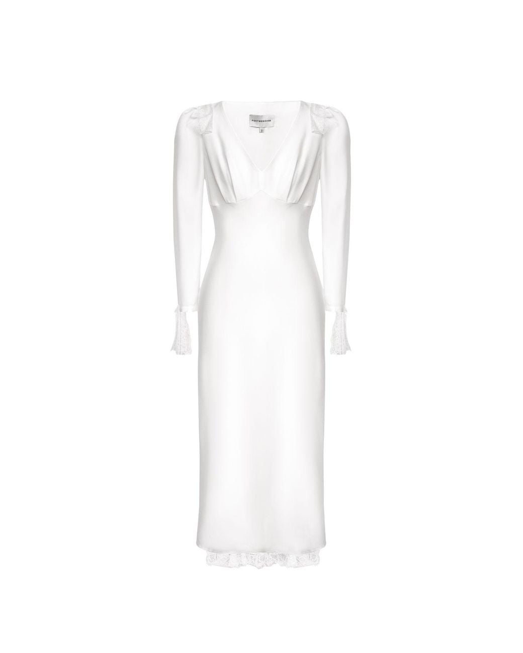 POST MERIDIEM White Fitted Midi Dress With Lace