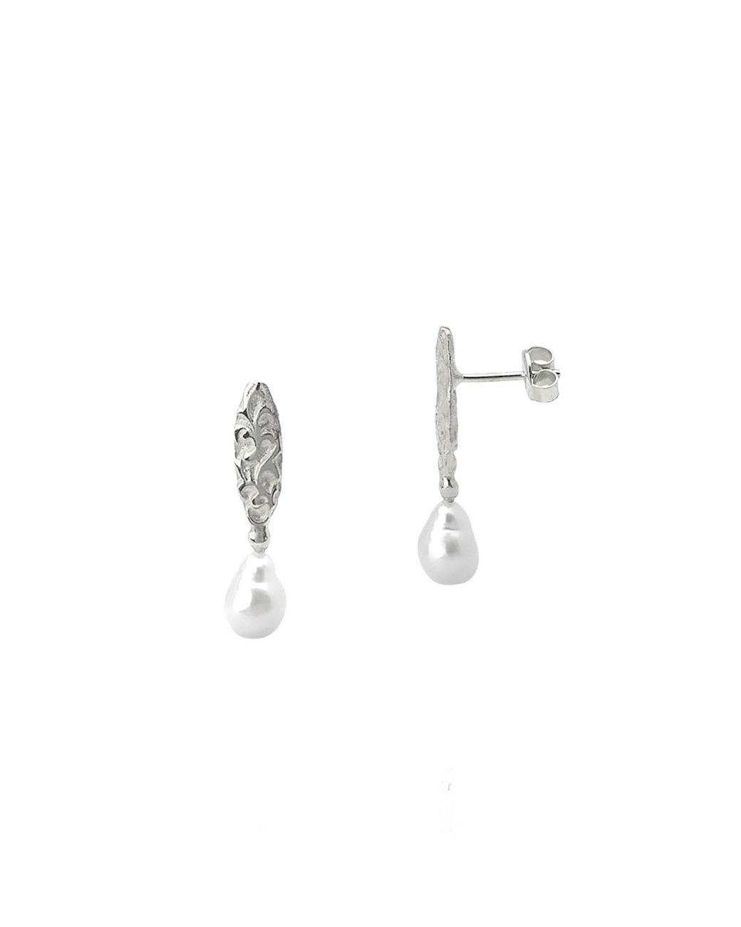 Spero London Metallic Drop Baroque Pearl Earrings Authentic Natural Textured Sterling