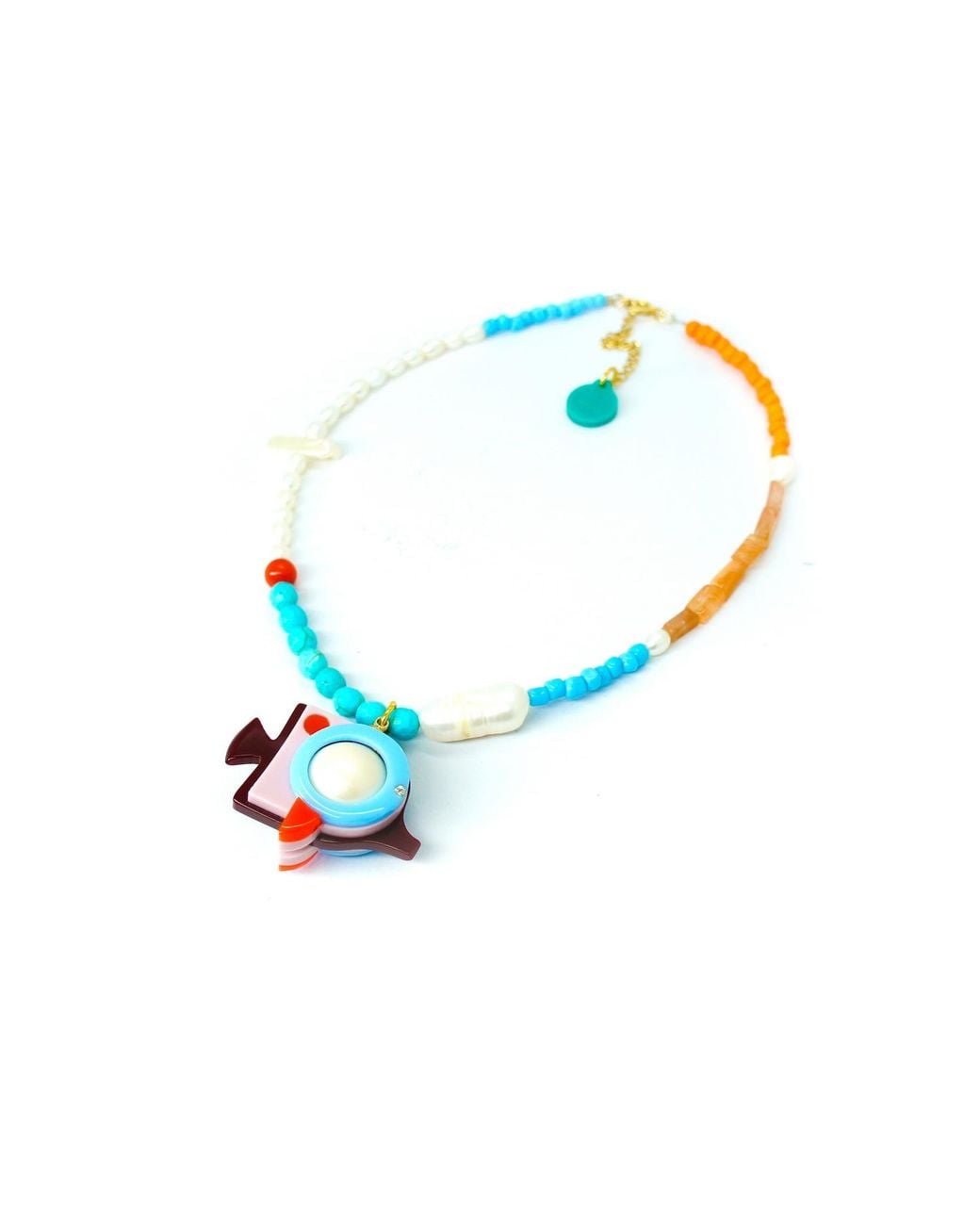 Gissa Bicalho Blue Handmade Necklace Bead And Angel Fish Pendant Burgundy