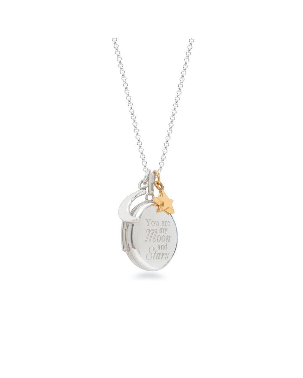 Lime Tree Design Metallic Engraved Locket 'You Are My Moon And Stars' Sterling Necklace