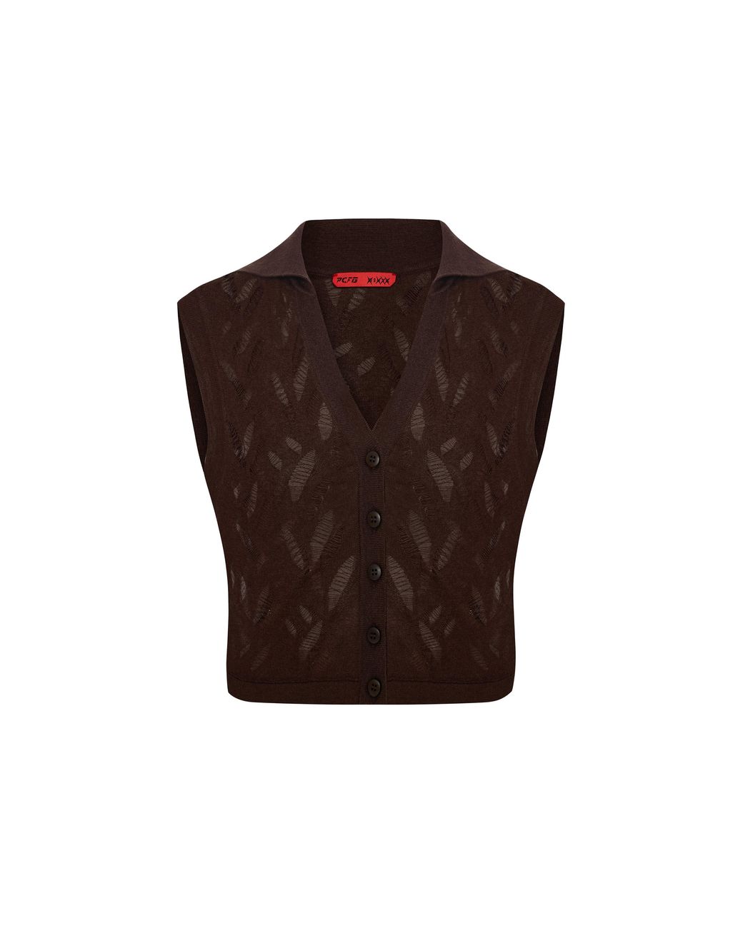 Pcfg Brown Cropped Ripped Knit Top
