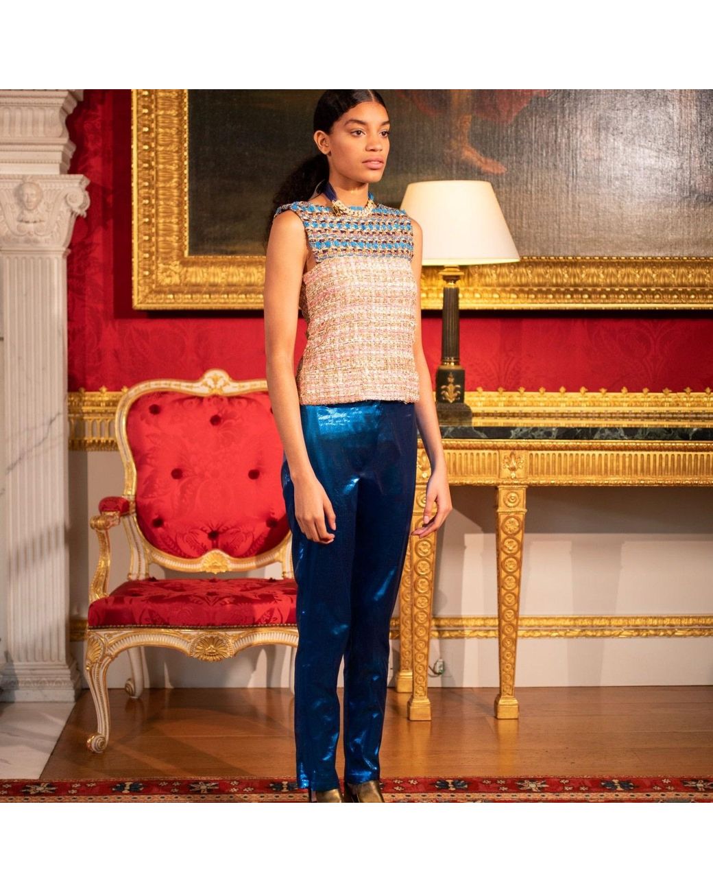 RUE AGTHONIS Blue Bebe Paille Top